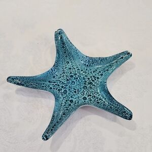 Turquoise Blue Glass Starfish Sculpture Art